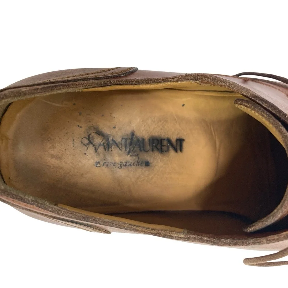 Yves Saint Laurent YSL Lace up Brown Leather Dress Shoes Split Toe Men 42 Oxford